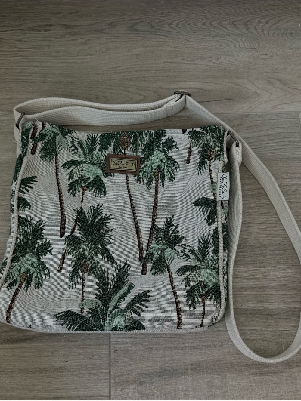 Sea N Sand Cream and Green Palm-Print Crossbody Bag